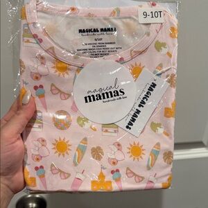 Pink girls “Summer fun” bamboo pj set size 9/10 NwT